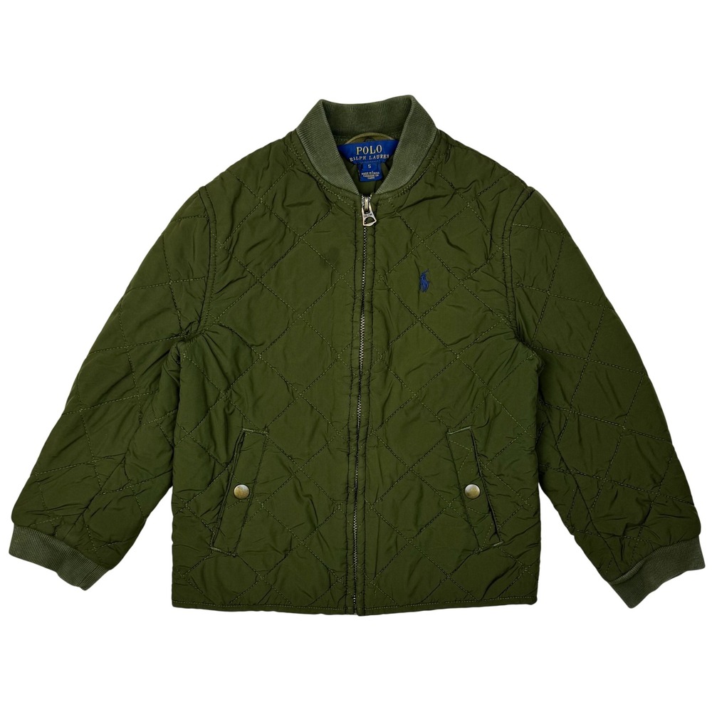 Polo Ralph Lauren Quilted Jacket Green Boys Size 5 Talon‎ Zipper Classic Preppy